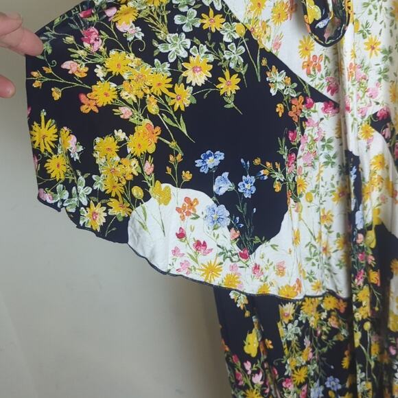 NWT Cottagecore Faux Wrap Maxi Patchwork Dress Ruffles Tiered Women's 8/10 - Picture 7 of 11